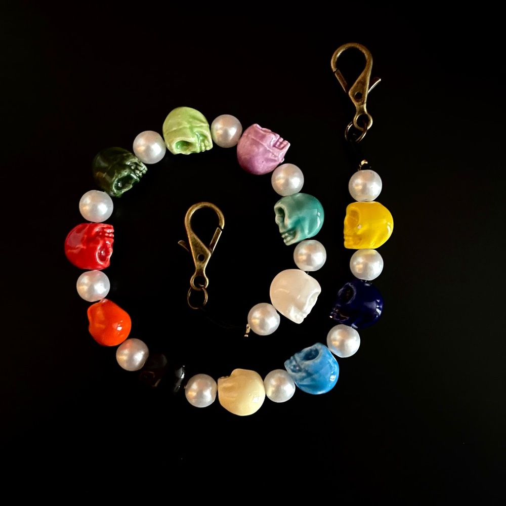 Colorful Skull and Pearl Bracelet